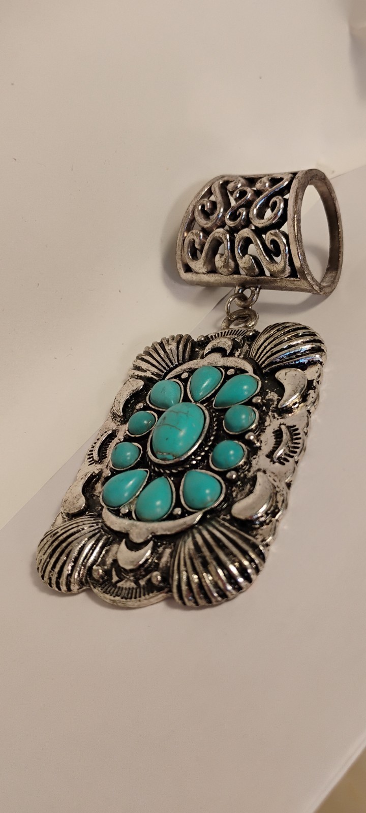 silver tone faux turquoise 2 piece pendant unsigned 64 grams vintage-cd2