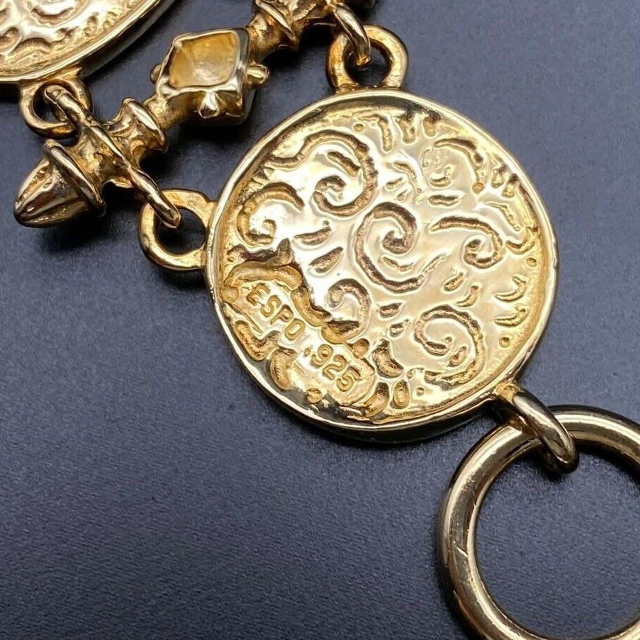 Vintage Greek Roman Storyteller Gold Wash Sterling Silver Link Bracelet 7″