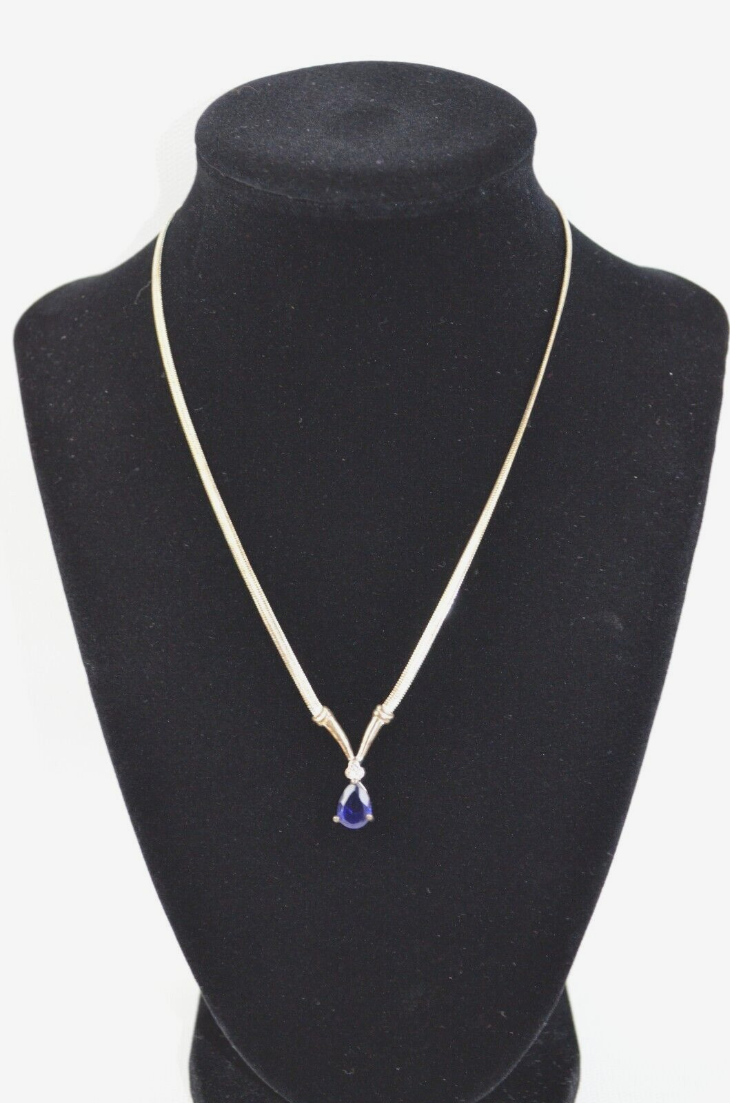 Vintage Necklace With Blue Teardrop Pendant 19″