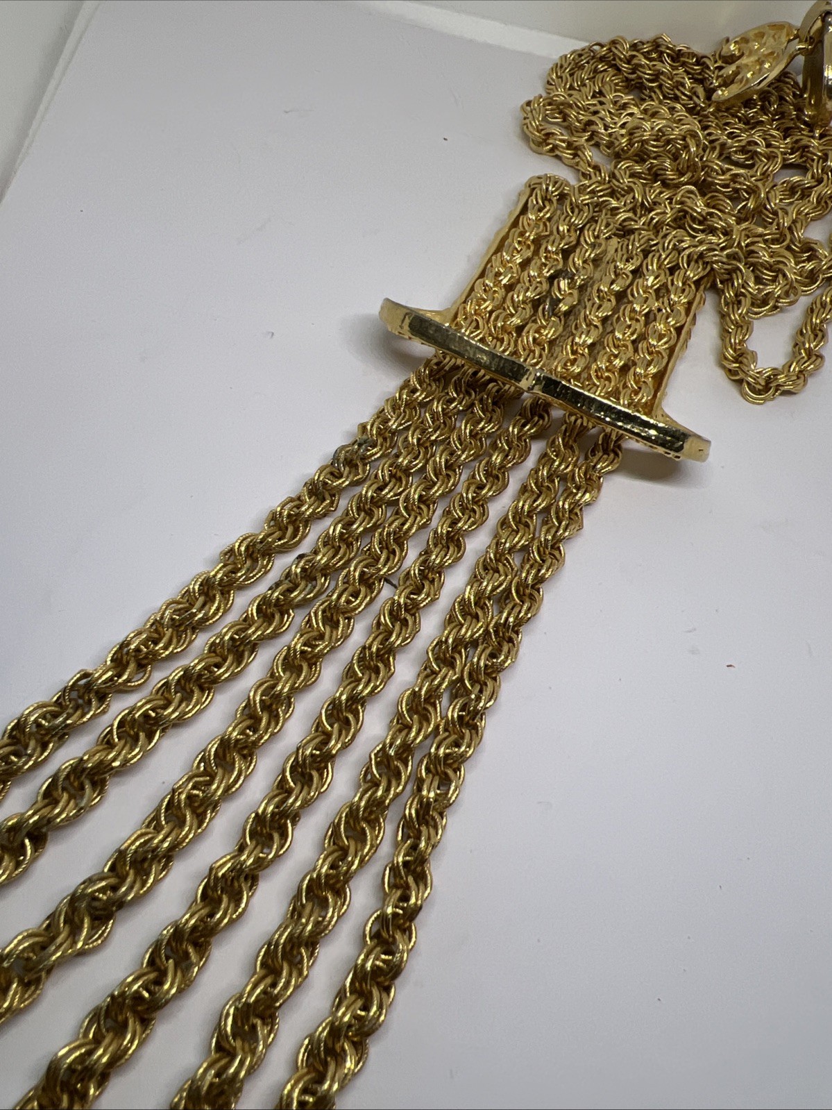 French Couture Gold Plate Etruscan Lariat Statement Necklace