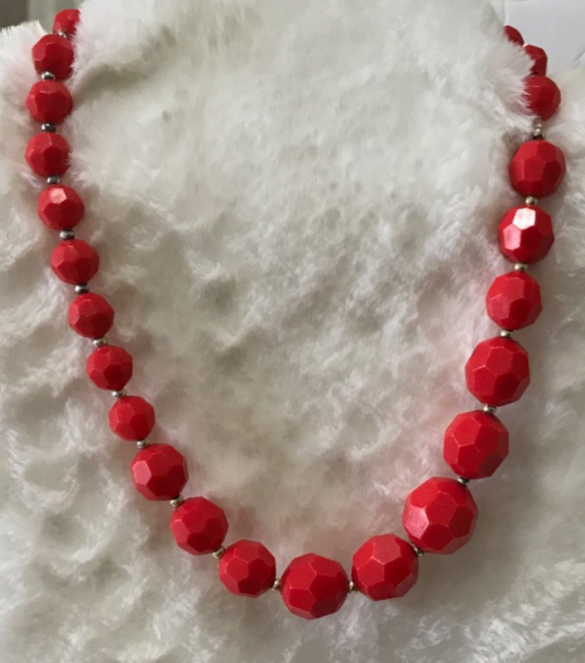 Lot of 5 Red Costume Jewelry Necklaces Fun Bright Beads Various Designs Vintage