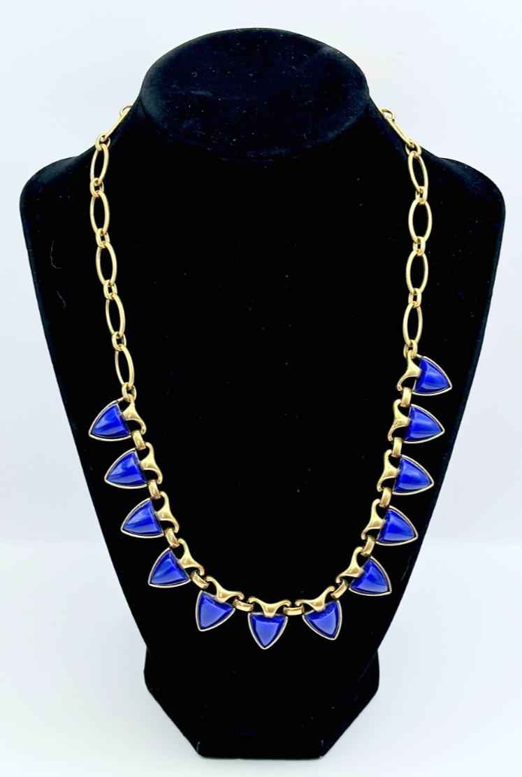 Signed Stella & Dot Gold Tone & Royal Blue Acrylic Stones Necklace Vintage