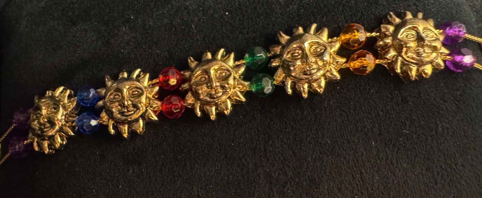 Meier & Frank Tacoa Vintage Metal Sun Charm Rainbow Slide Bracelet Original Box