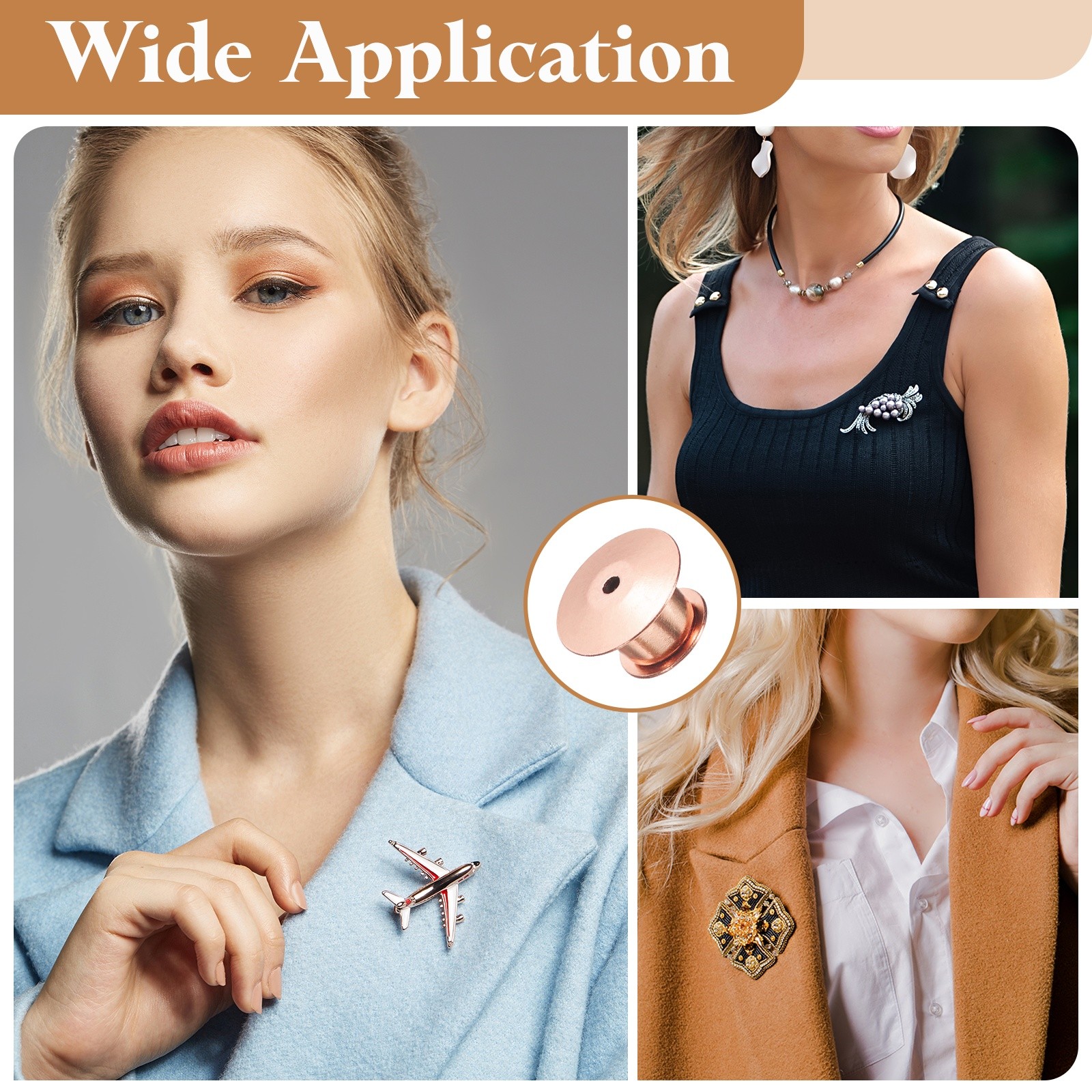 60Pcs Metal Locking Pin Backs, Pin Keepers Locking Clasp, Rose Gold