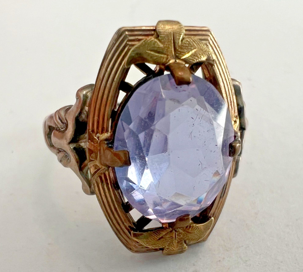 Vintage Sterling Silver & 14K Gold Ring – Large Color-Shift Blue Violet Gemstone