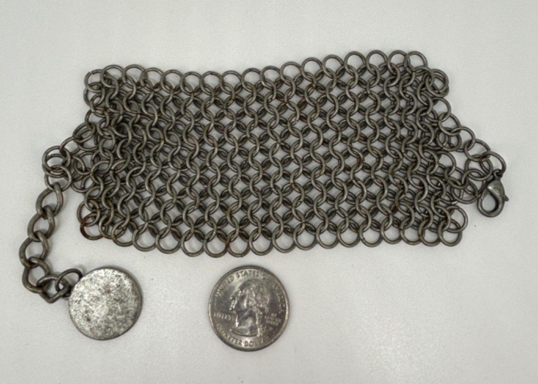 Vintage STELLA MCCARTNEY Silver Mesh Metal Wire Wide BRACELET w/ Charm