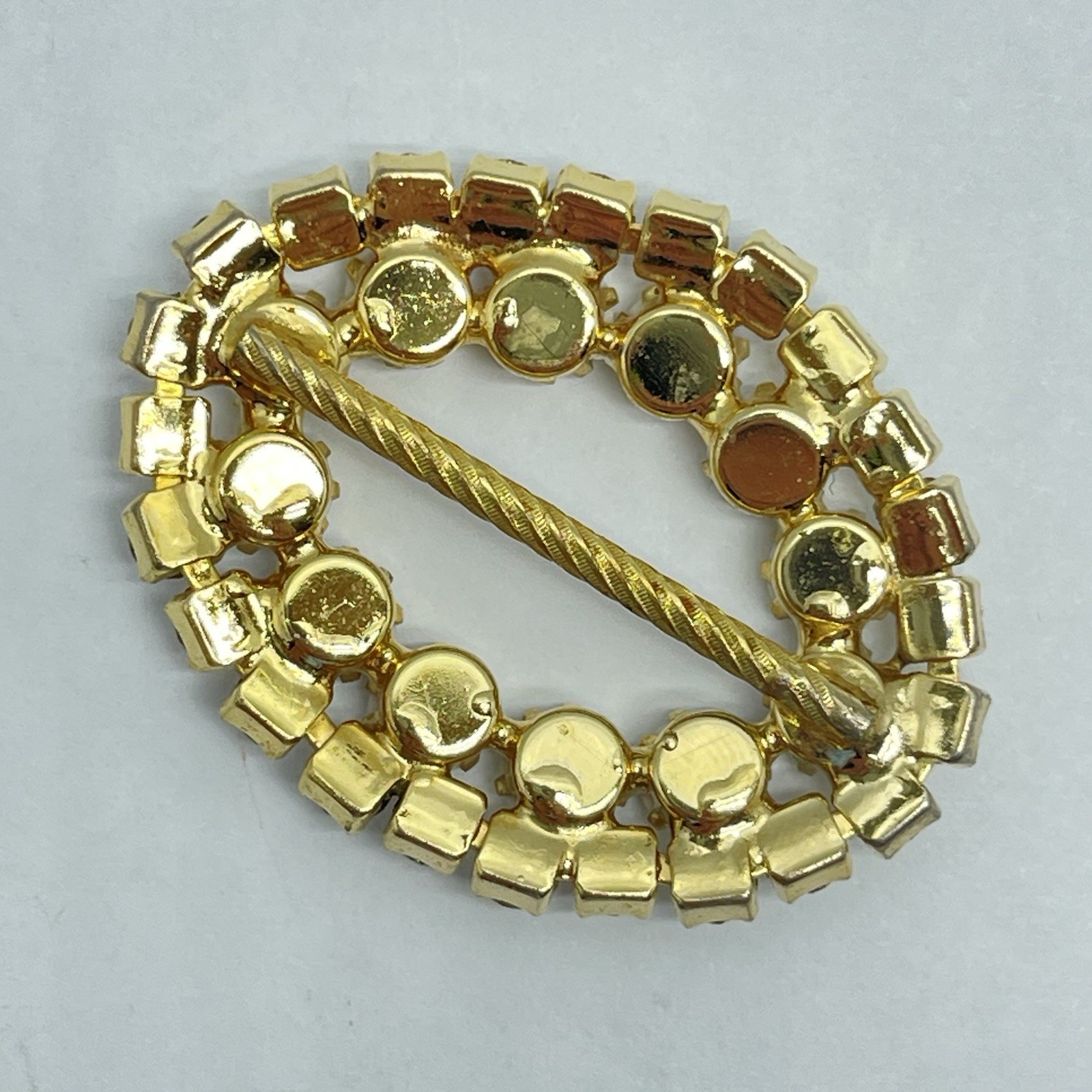 Vintage Gold Tone Oval Scarf Slide Rhinestones And Faceted Milk Stones