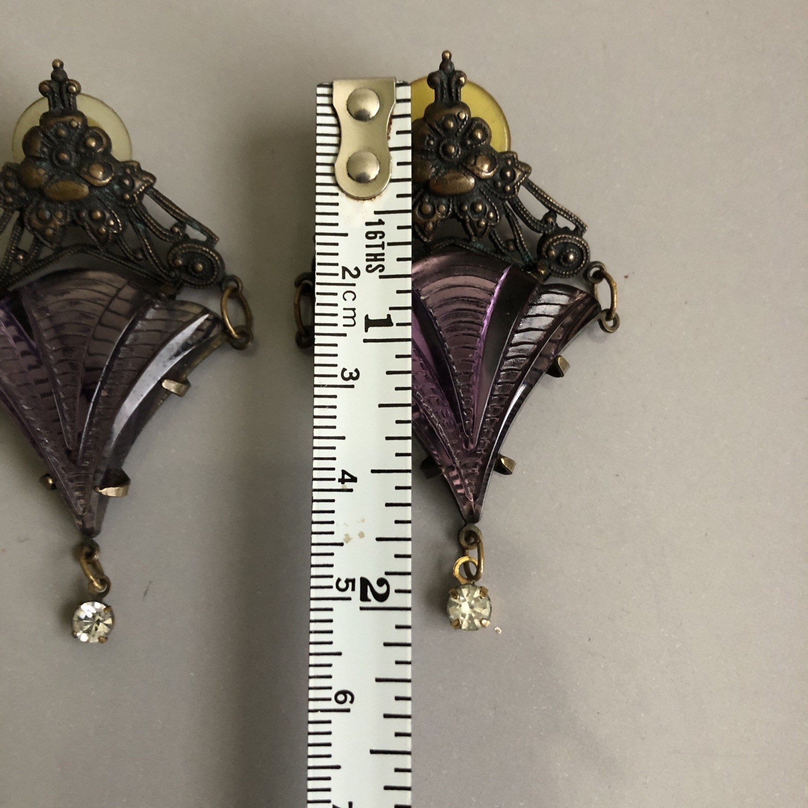 Vintage Glass Works Studio GWS Purple Glass Earrings Victorian Gothic Style 90s