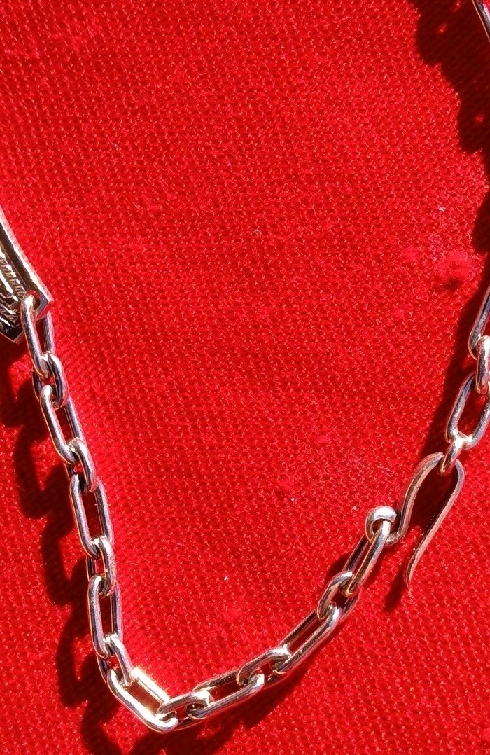 Large 64g 900 Silver Inca Dangle Pendant Necklace Handcrafted Tribal Pattern.