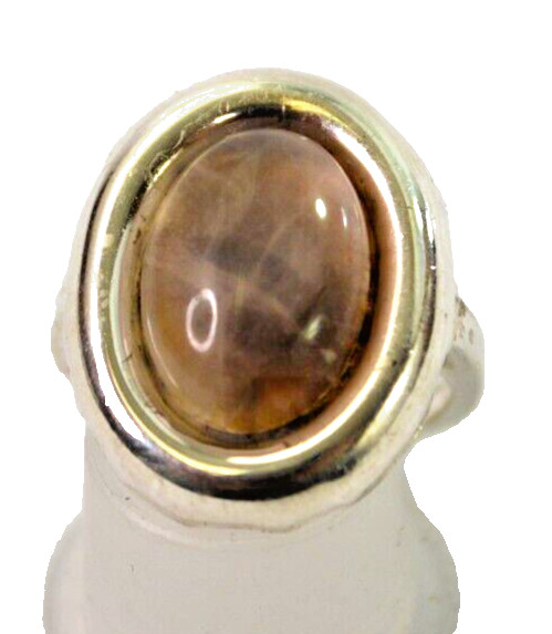 Cute Ladies Rose Quartz Cabochon Ring Sterling Silver sz 6.75