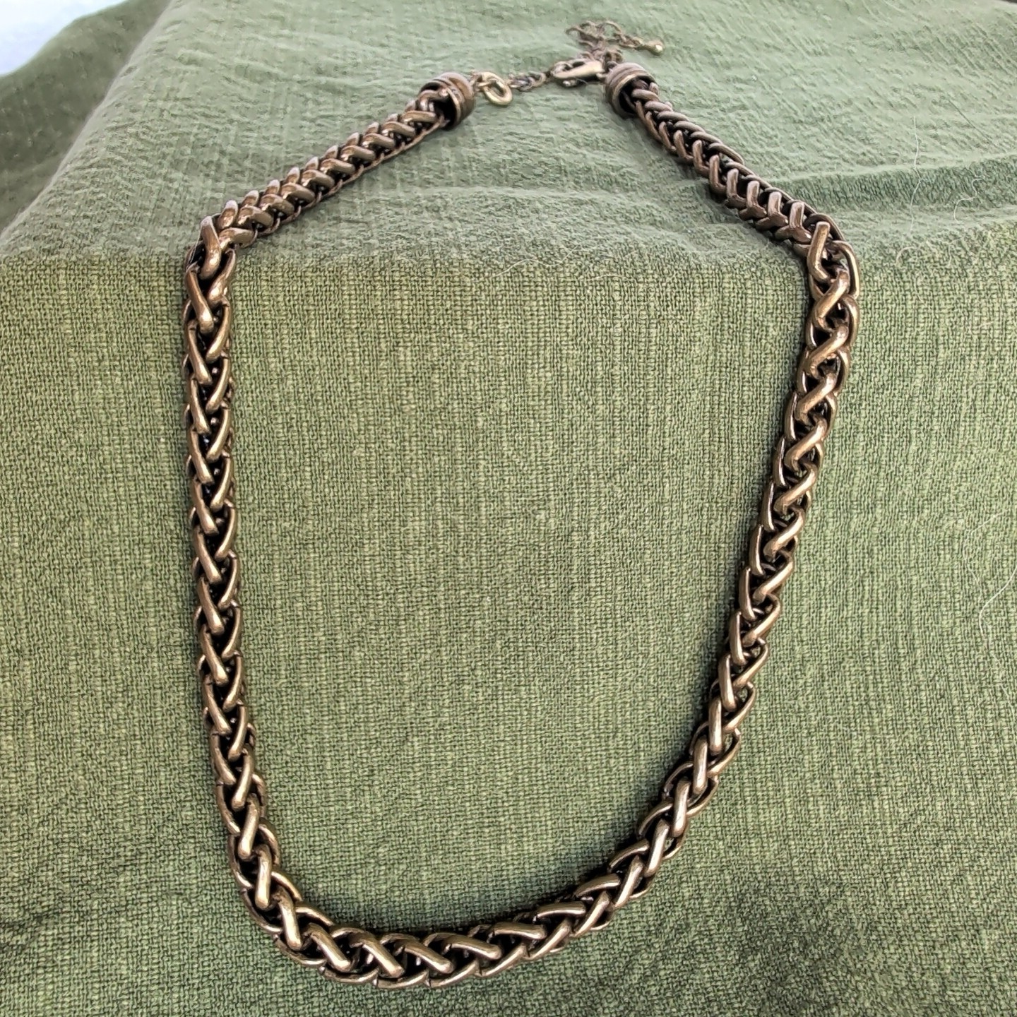 PREMIER DESIGNS Wheat Chain Necklace VTG Brass Tone 16+4″ Thick Cable