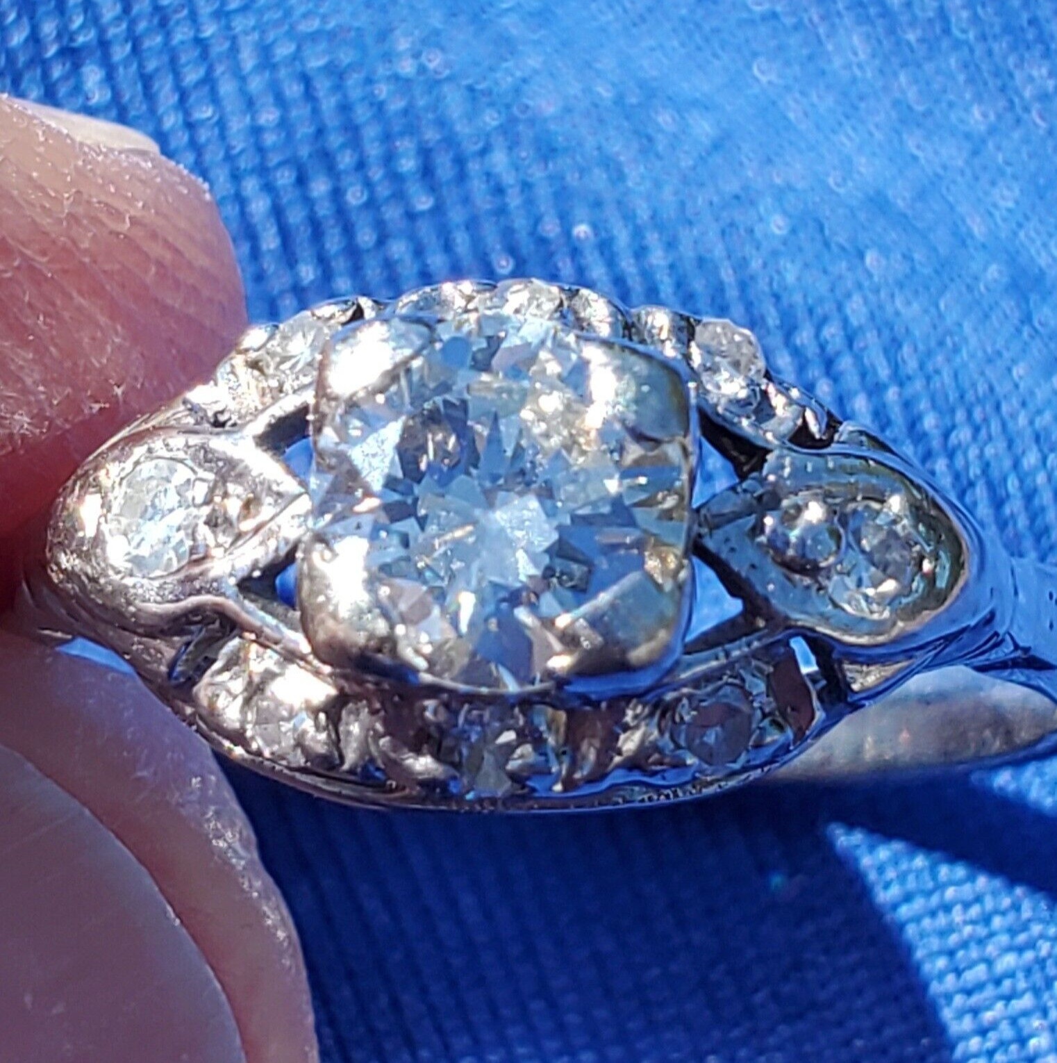 Original EARTH MINED DIAMOND Deco Engagement Ring Antique PLATINUM Solitaire S 8