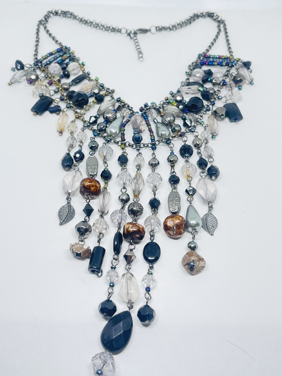Victorian Revival Fringed Beaded Necklace Mixed Beads And Materials Stunning Bib