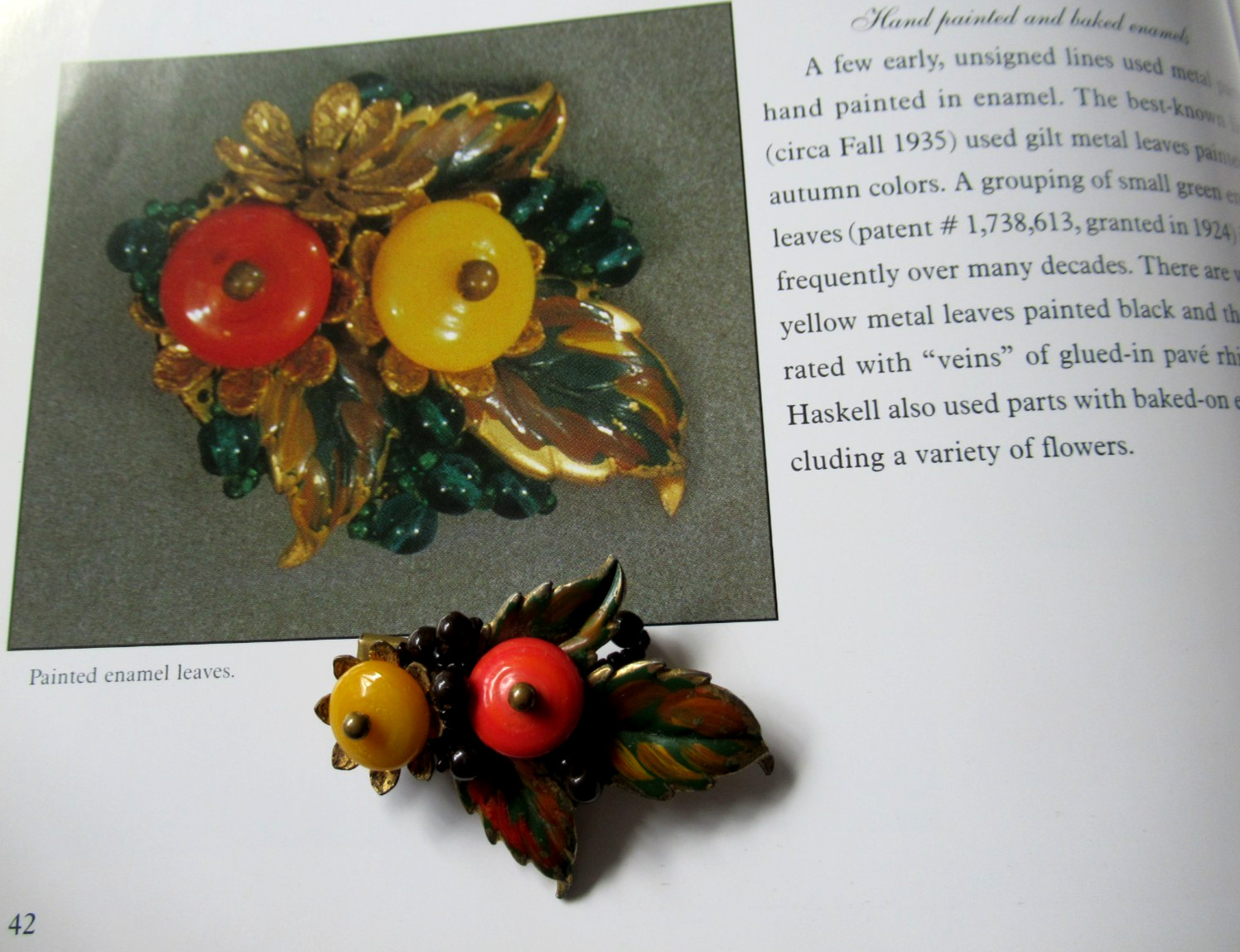 MIRIAM HASKELL RARE Enamel Leaves Glass Bead Necklace Brooch Set BOOK PIECE!