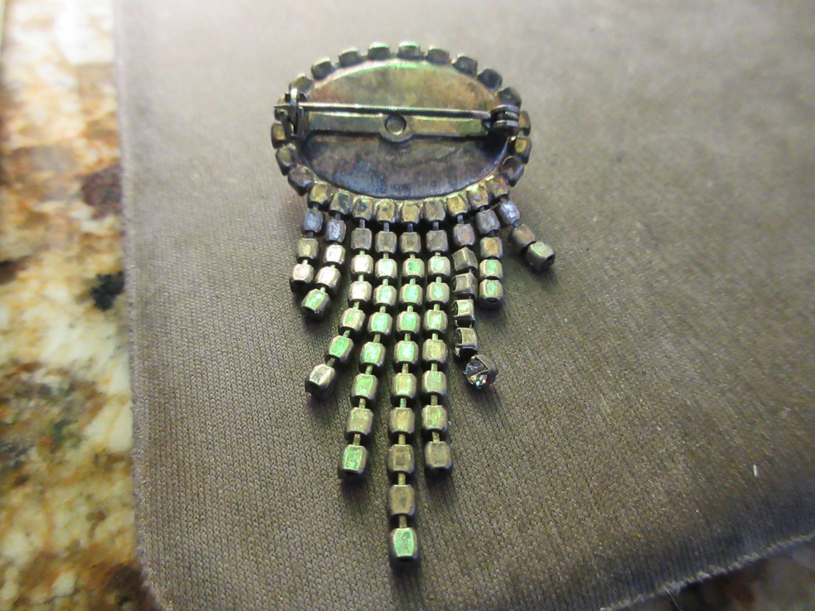 VINTAGE SIGNED Afterthouhts/Carimar FAUX PEARL Rhinestone BROOCH Slver Tone