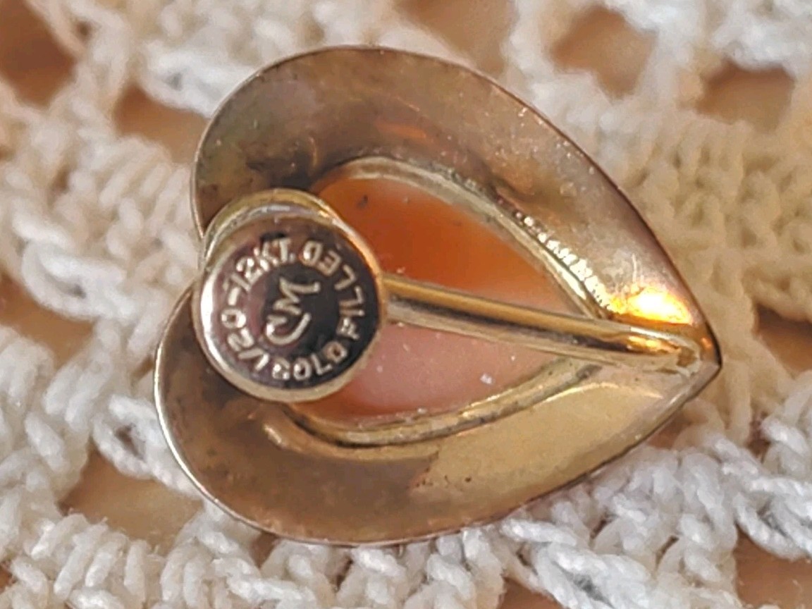 Vintage CM 12Kt GOLD Filled 1/120 Heart Shape CAMEO Screwback Earrings