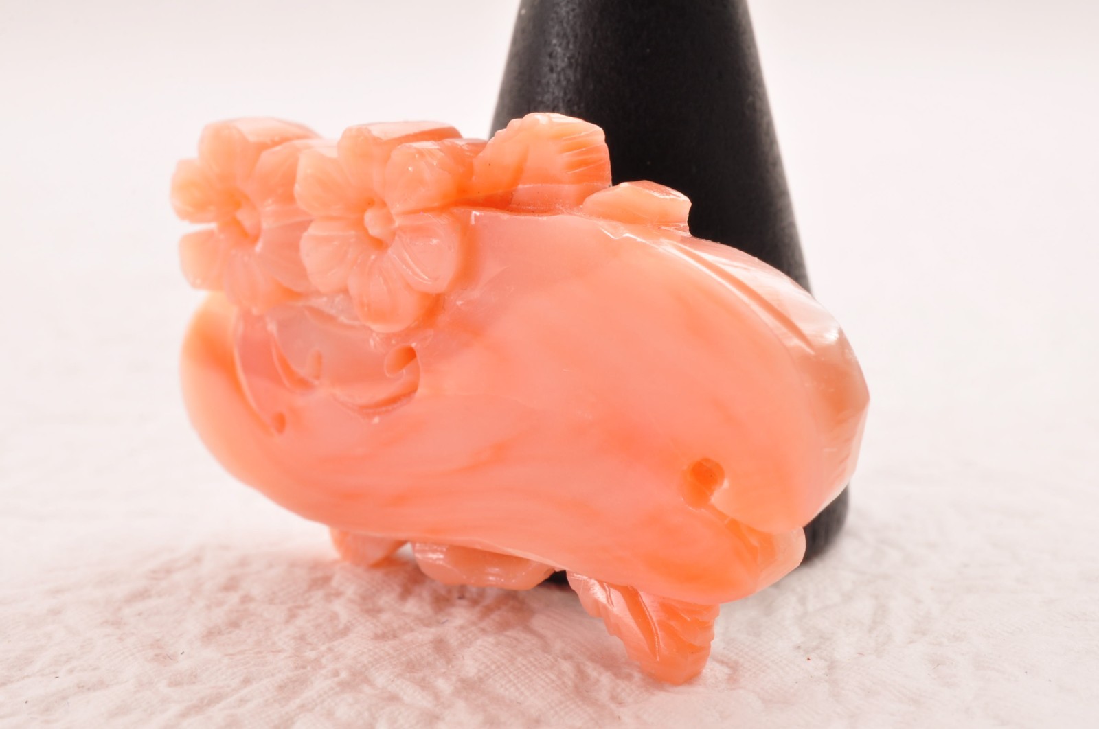 Vintage pink coral OBIDOME carved “cherry blossoms” Certificate, (total 64.0ct).