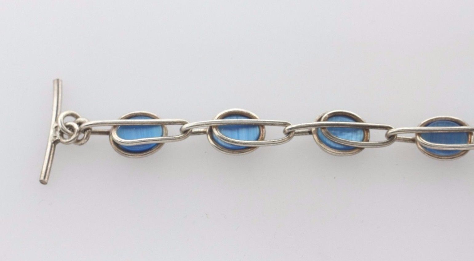 Sterling Silver 925 Wire Wrapped Oval Blue Tiger Eye Link Toggle Bracelet – 6.5″