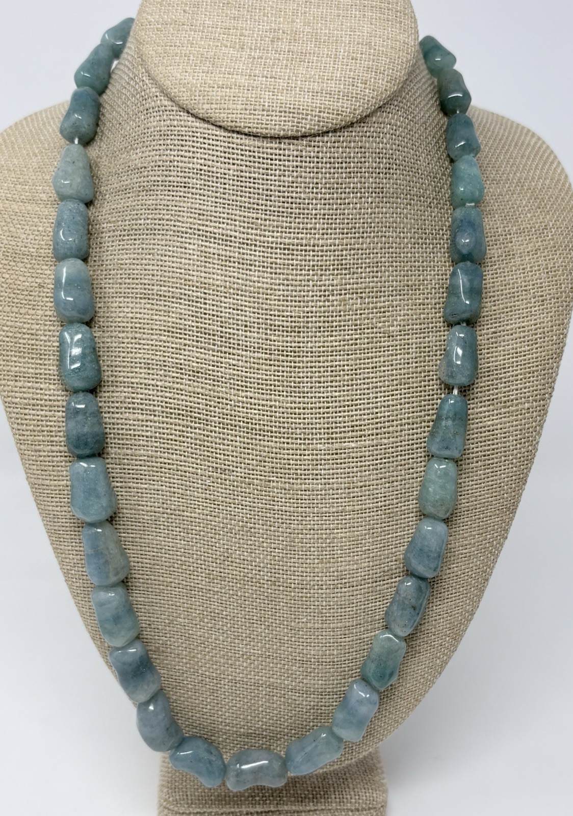 Vintage Aquamarine Nugget Bead Necklace 12K Gold Filled Clasp 17” Blue Beryl