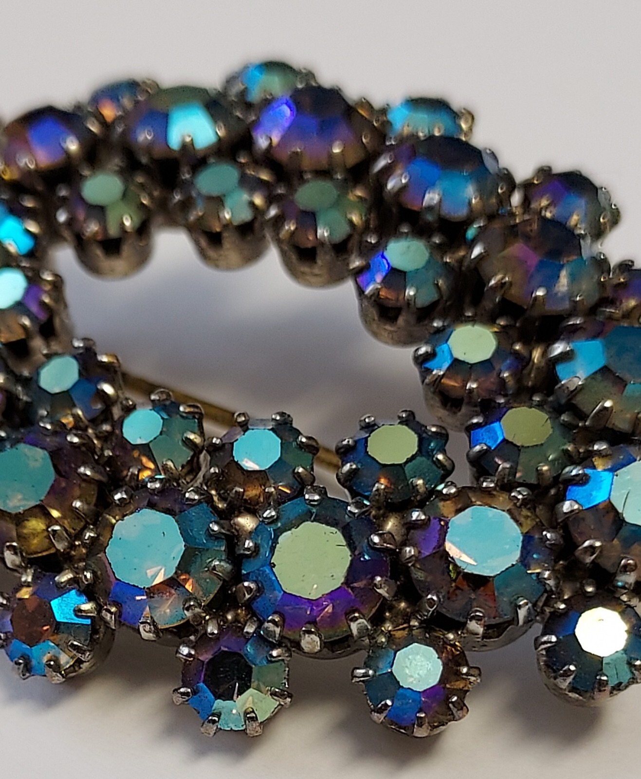 Vintage Aurora Borealis Rhinestone Brooch Pin AB Glass Cluster Prong Set