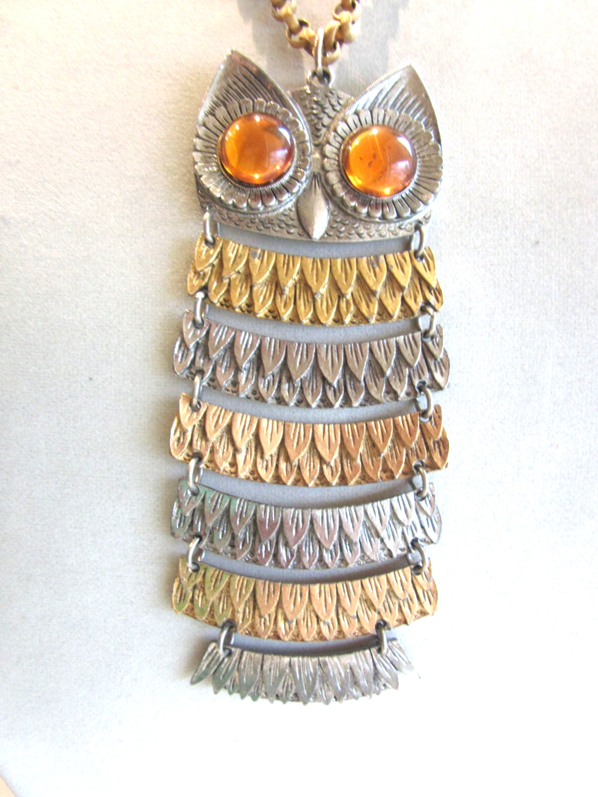 Vintage Park Lane articulated Owl large pendant on a textured linked chain
