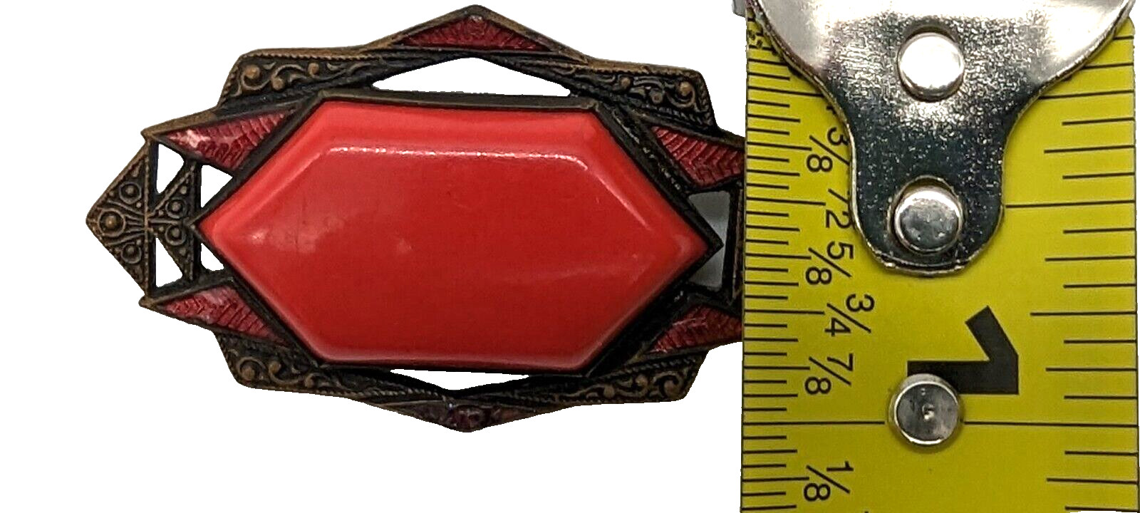 Antique Art Deco Brooch Pin Red Celluloid Hollow Center Circa 1920s Flapper