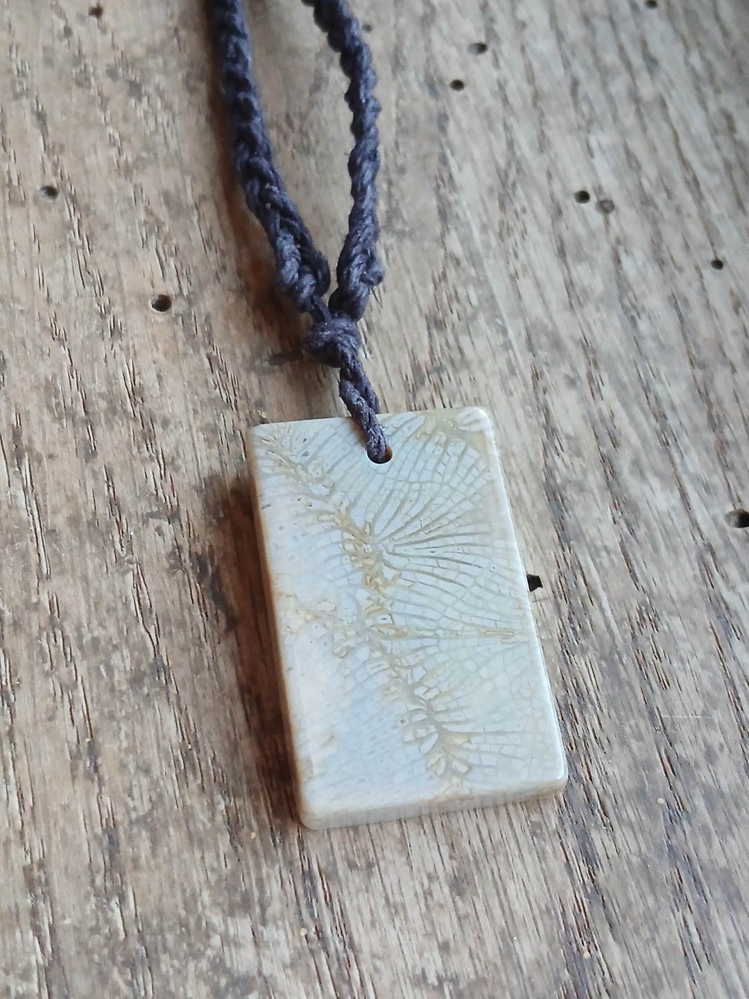 Fossil Coral Necklace Hemp Cord Hippie Boho Layering Science Archeology