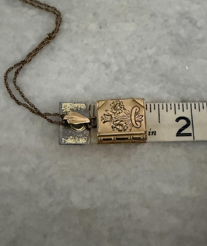 Vintage Victorian Gold Filled Locket Book Pendant JMF &Co Necklace Chain 20.50”