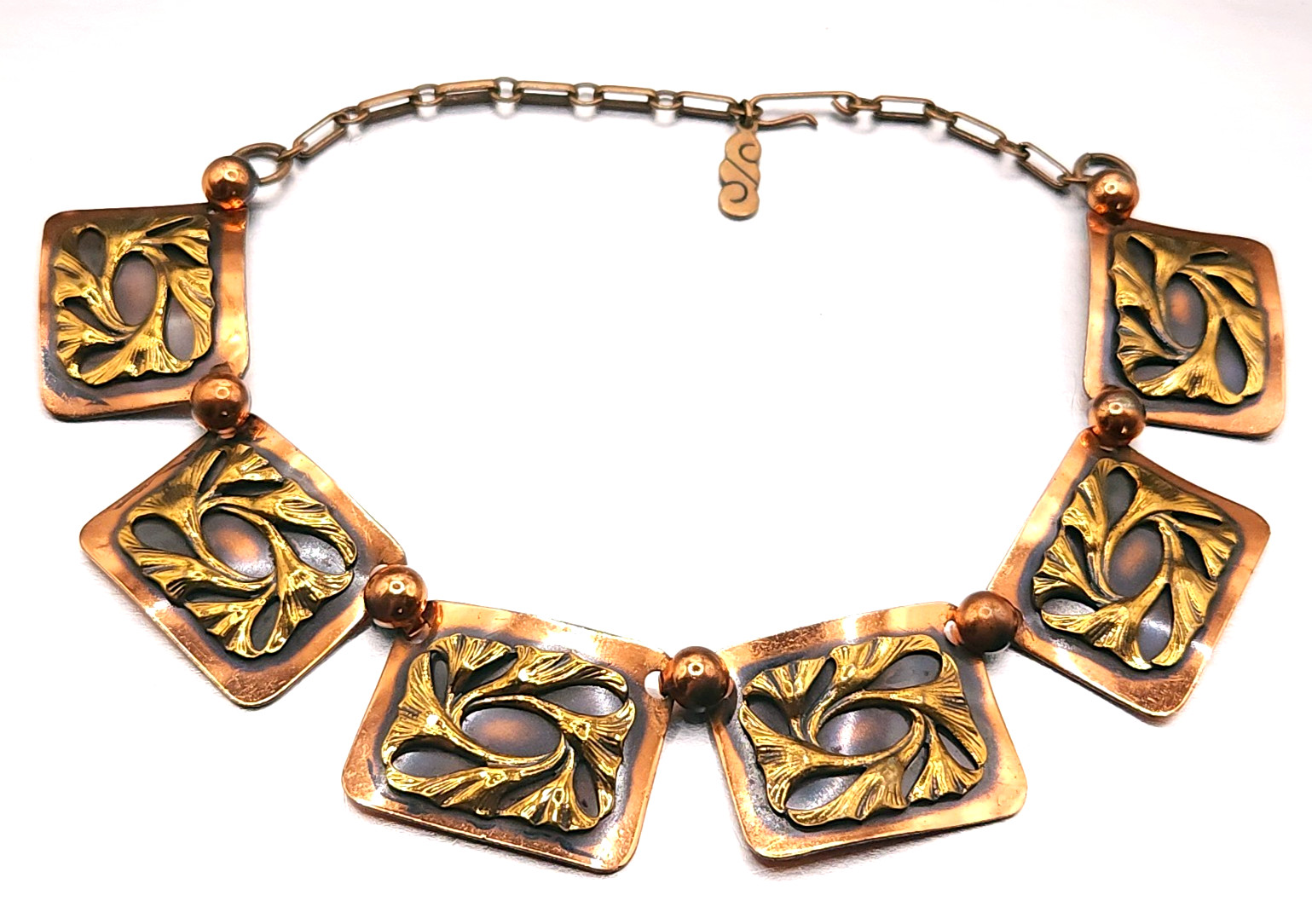 Vintage Solid Copper South Western Modern Collar Statement Necklace 15″