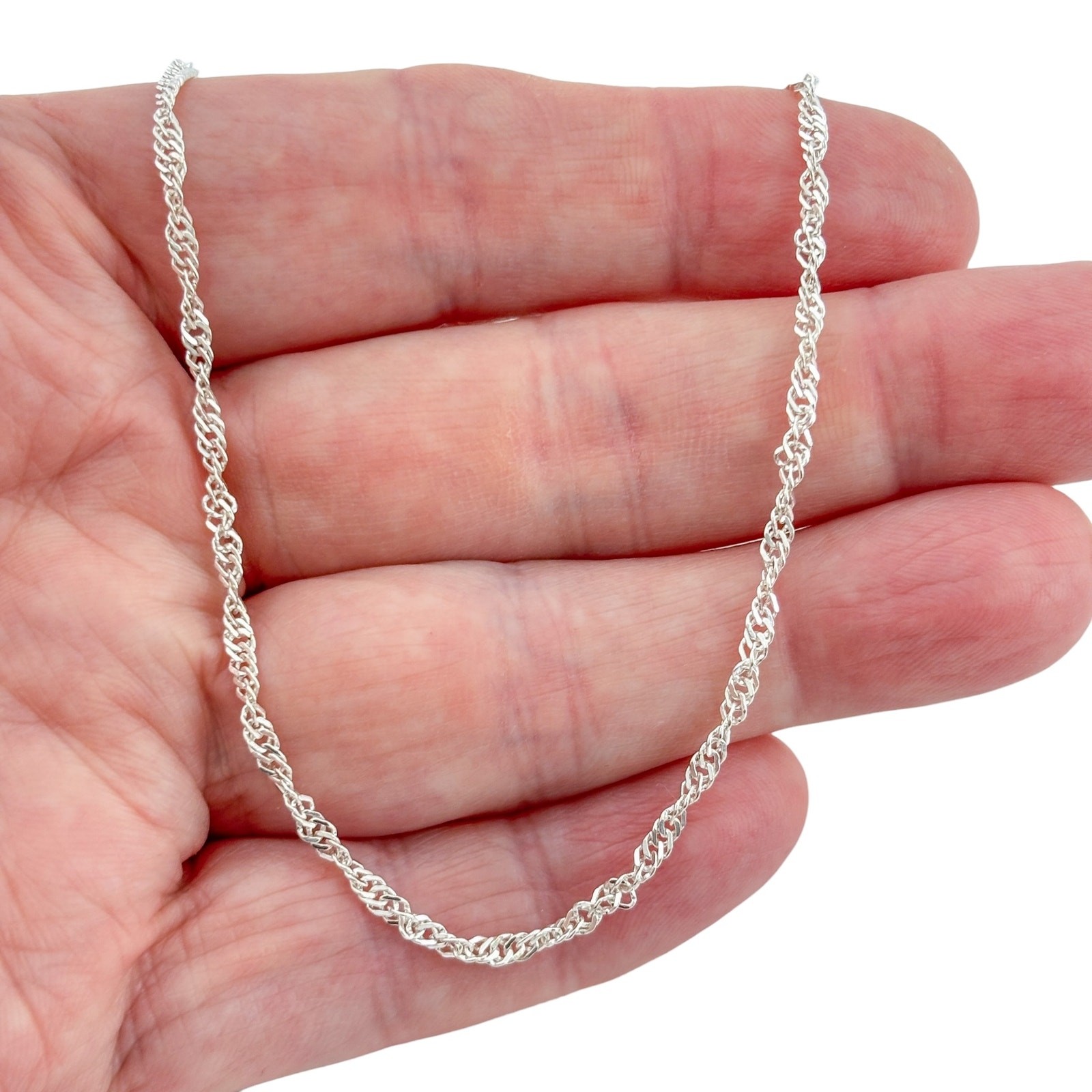 Vintage Italian Sterling Silver 925 Singapore Link Chain Necklace 19.5″