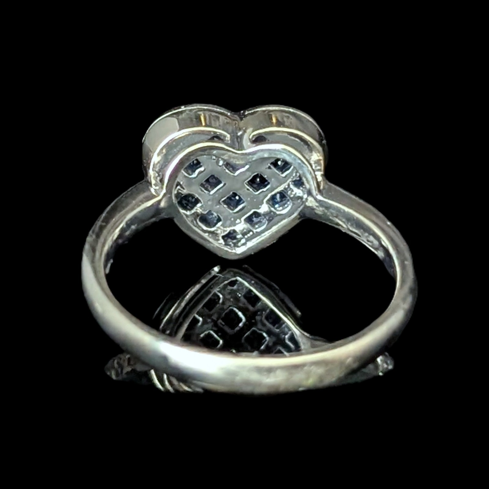Estate Invisible Set Sapphires Diamonds 14k White Gold Heart Ring William Lam Co