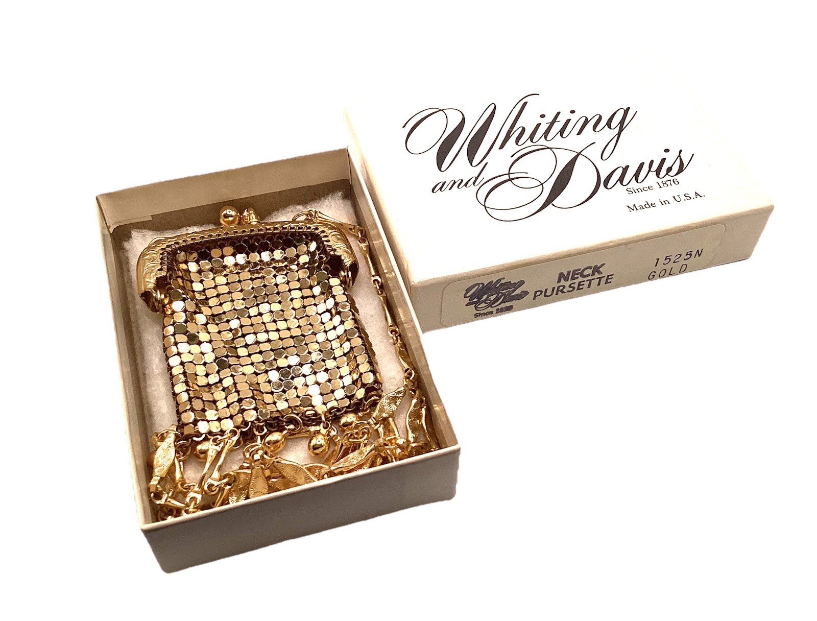 Vintage Gold Tone Mesh Chatelaine Purse Necklace Whiting Davis Pursette 1960s