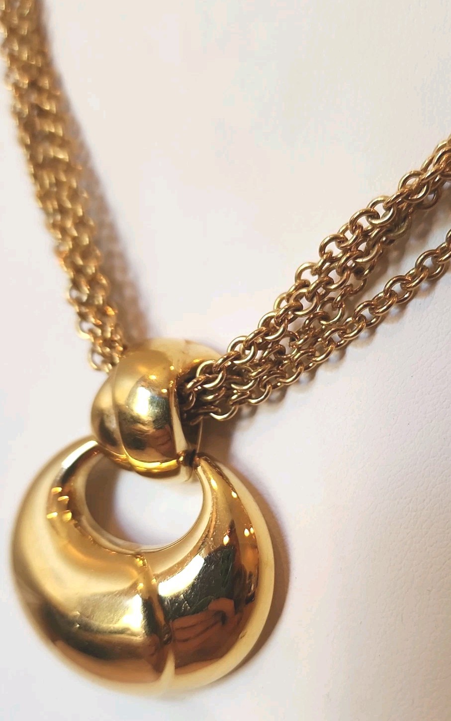 Vintage Monet 4 Strand Mesh Chain Gold Tone Statement Choker Pendant Necklace