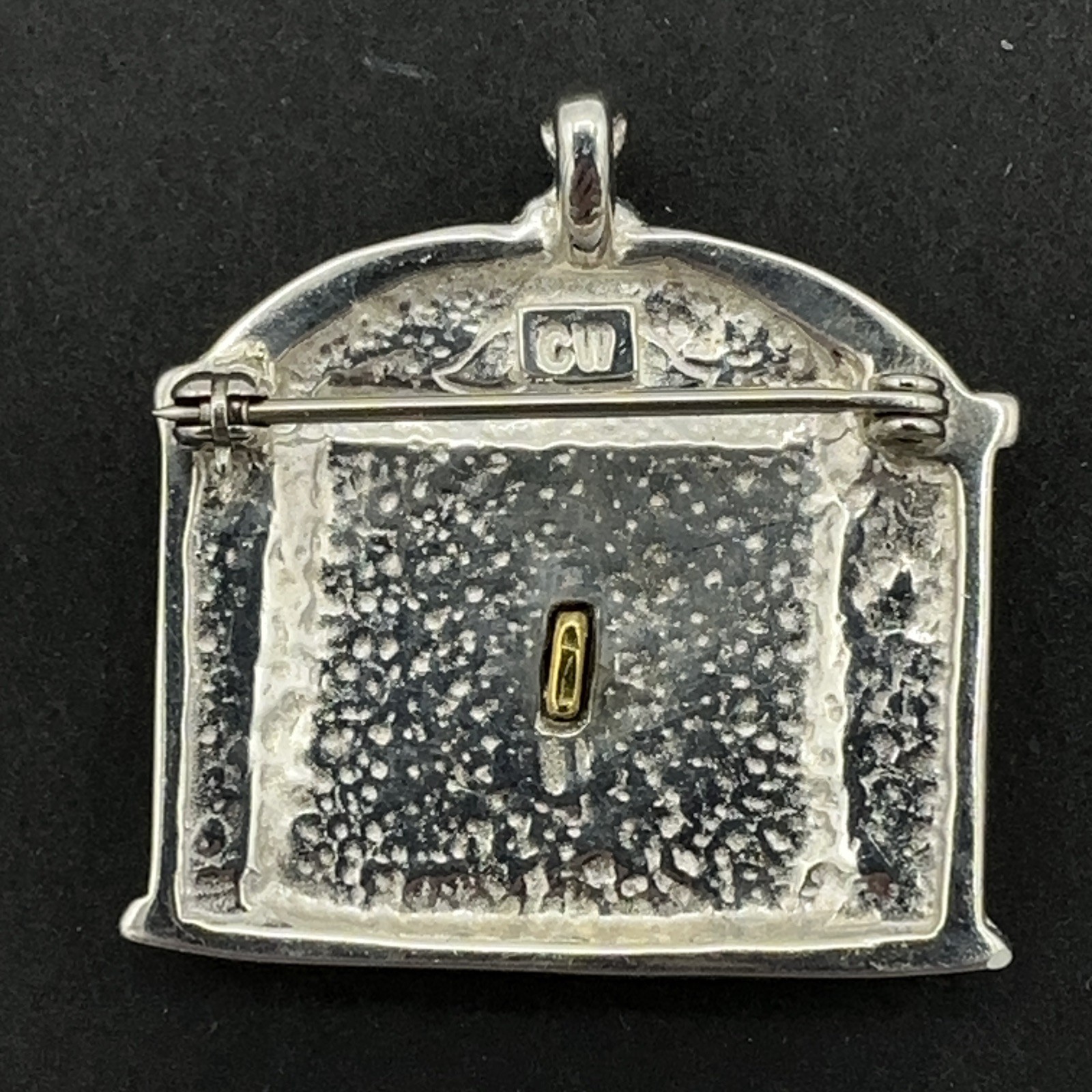 CW heart box pendant brooch – sterling silver & brass Colonial Williamsburg pin