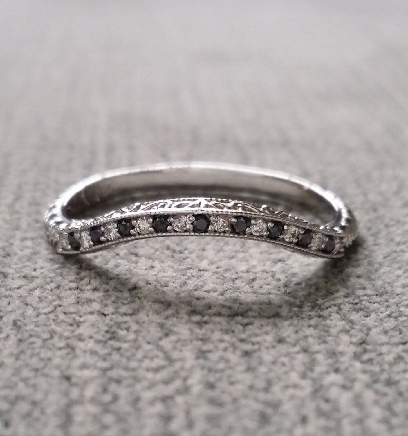 1/3CTW Black & White Round Cut CZ Art Deco Wedding Antique Eternity Silver Band