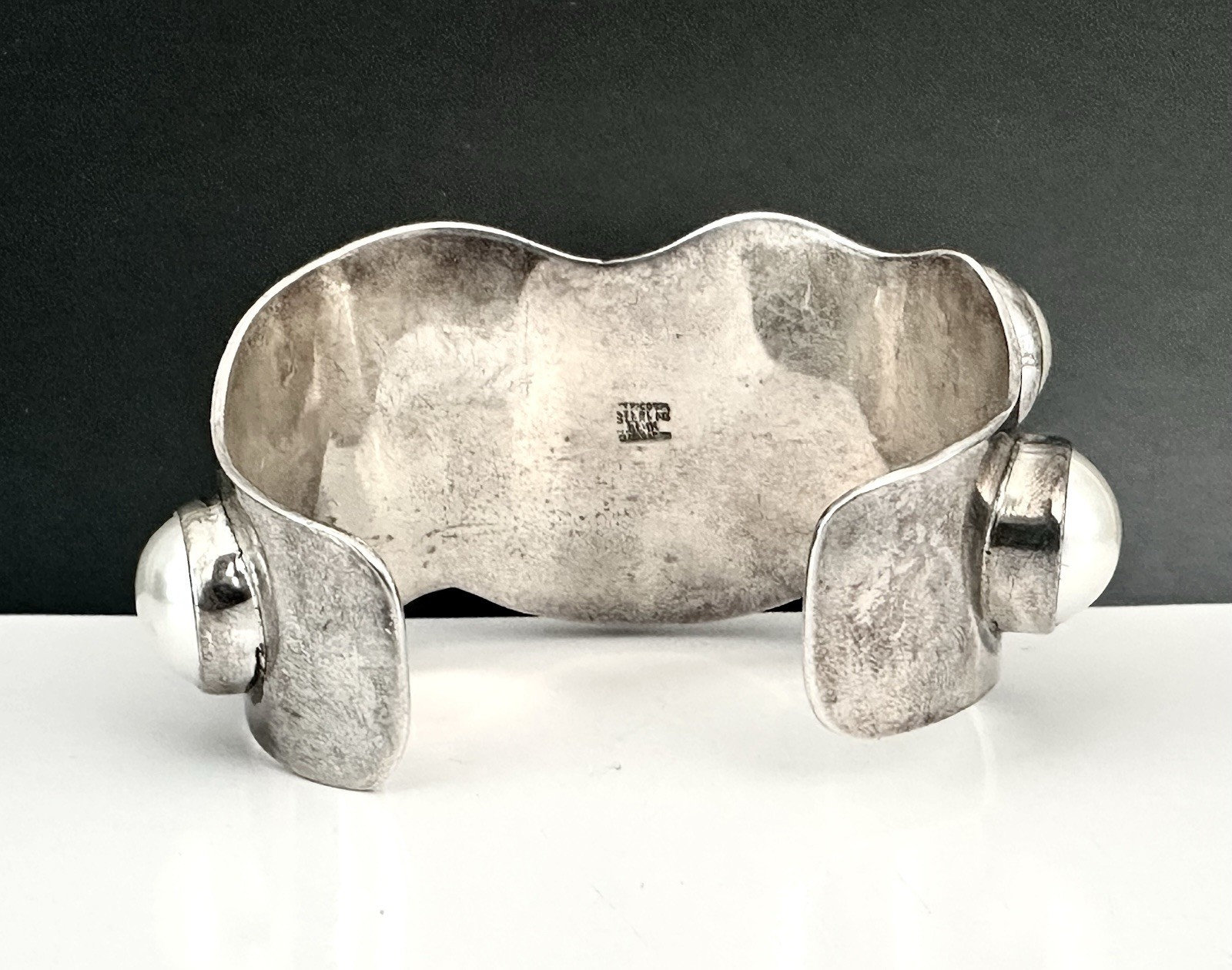 Mexico Southwest Sterling Silver Bracelet Pearl 925 Vintage Signed Modernist 77g
