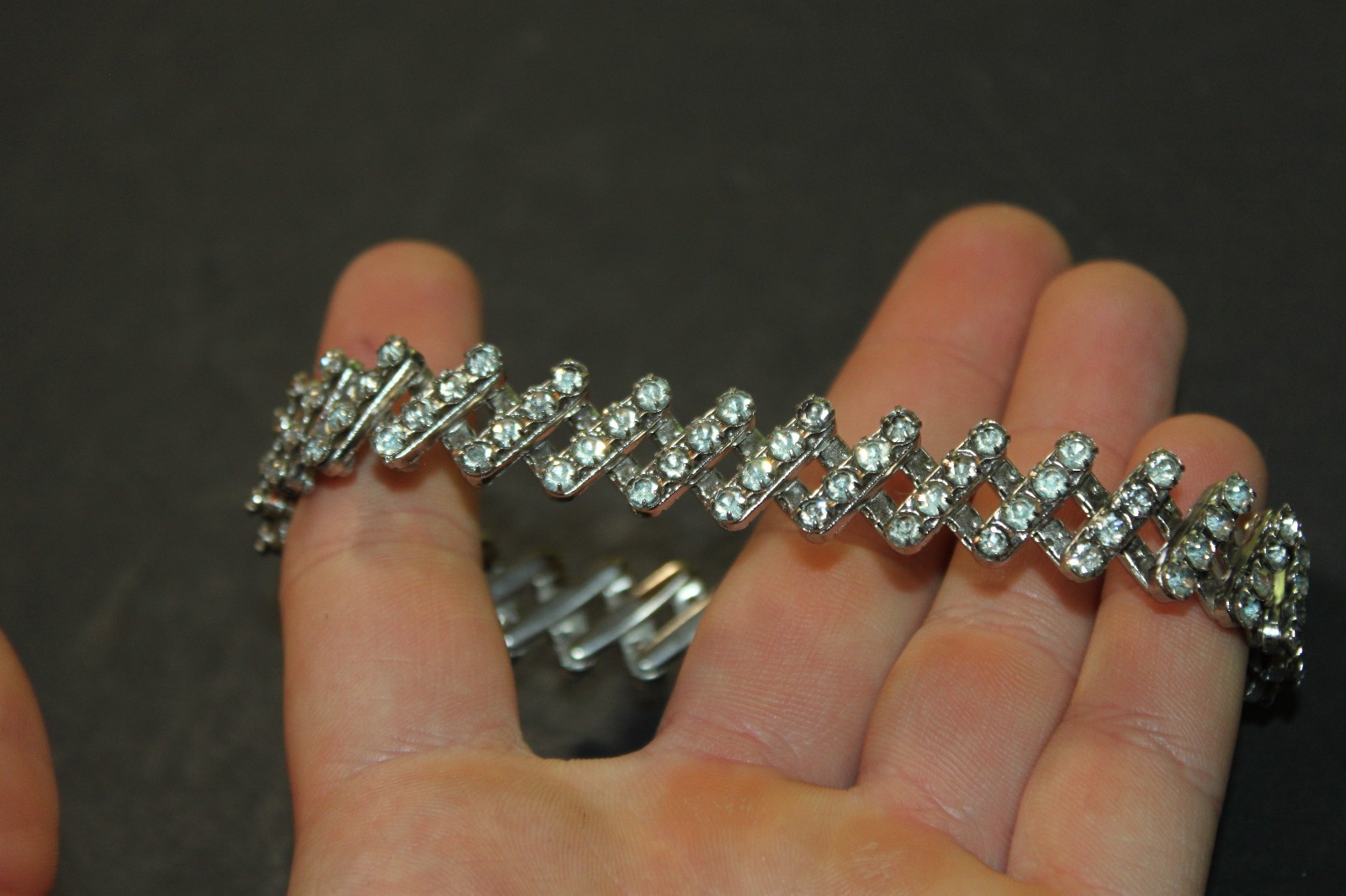 Vintage Expanding 4 Row Crystal Rhinestone Bracelet, 3/4” Wide