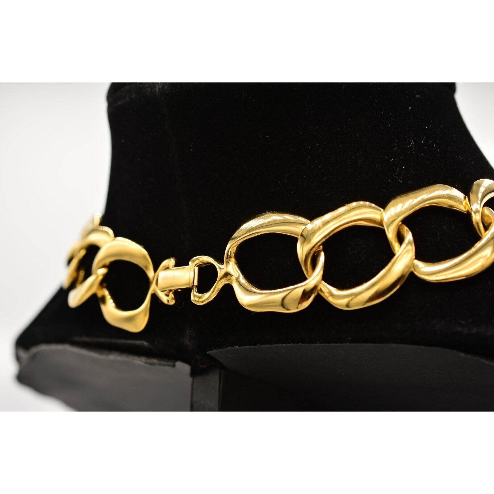Vintage Linked Chain Gold Tone Metallic Chunky Shiny Yellow 1980s BinL