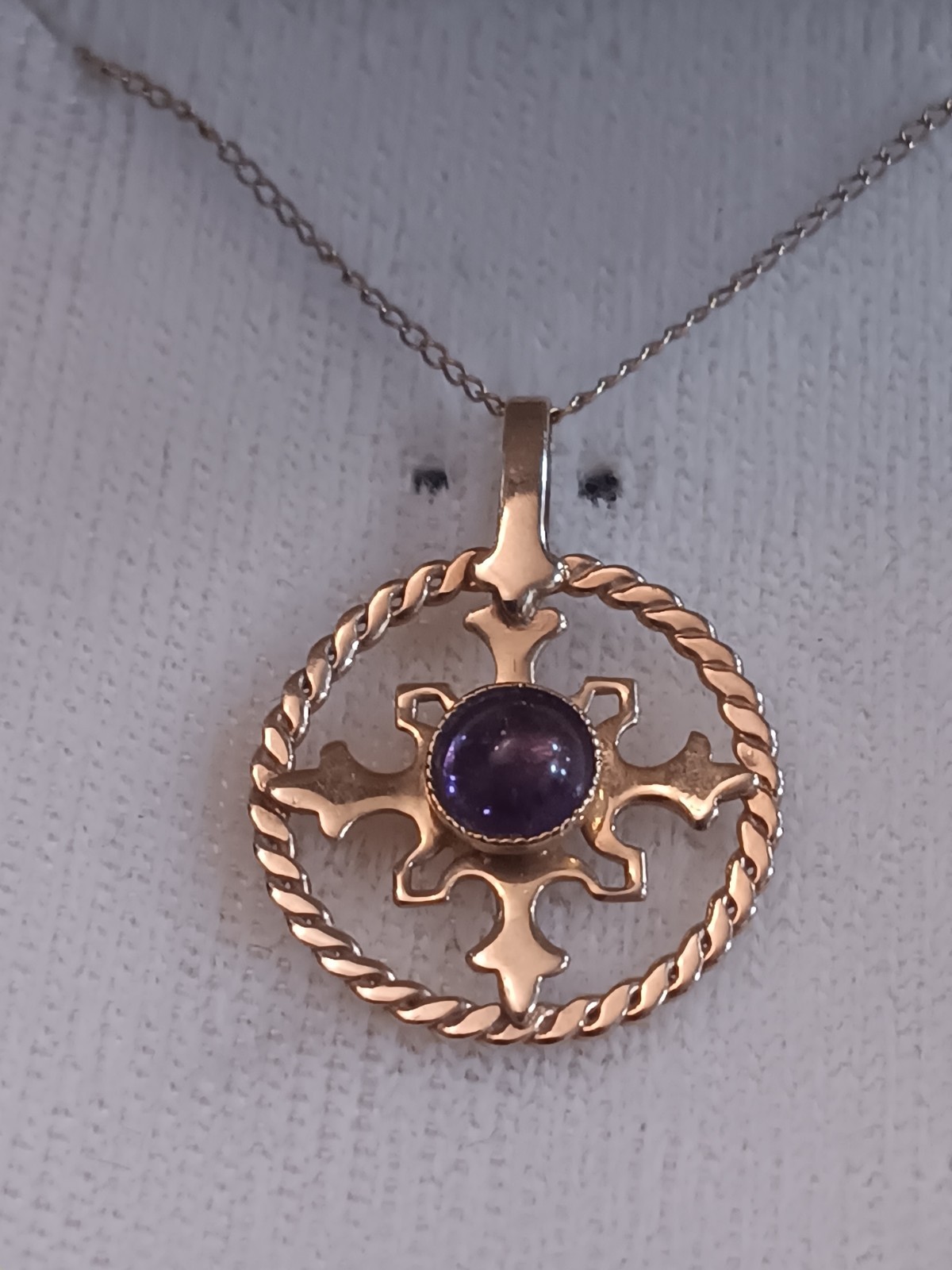 Vintage 14k Gold 15.5 Inch Necklace Amethyst Pendant Tested New Old Stock Tested