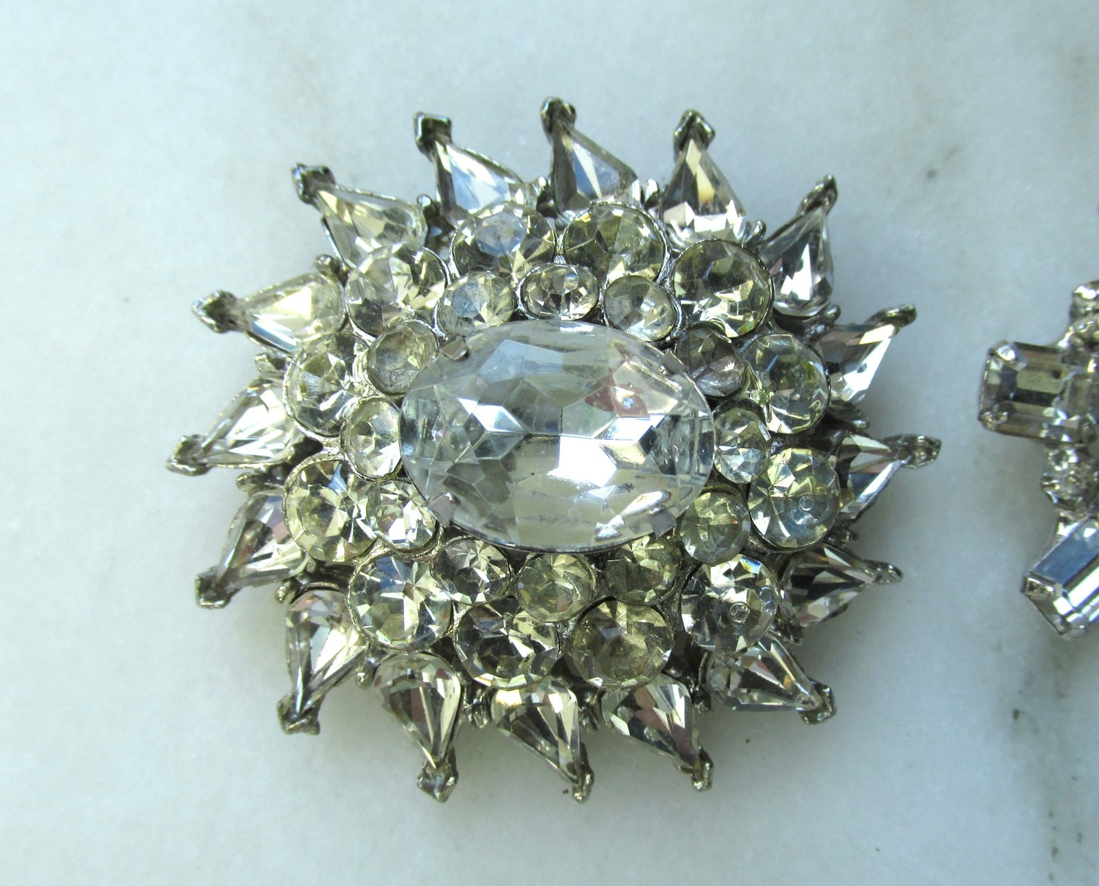 Vintage Clear Glass Rhinestone Silver Tone Brooches C3979