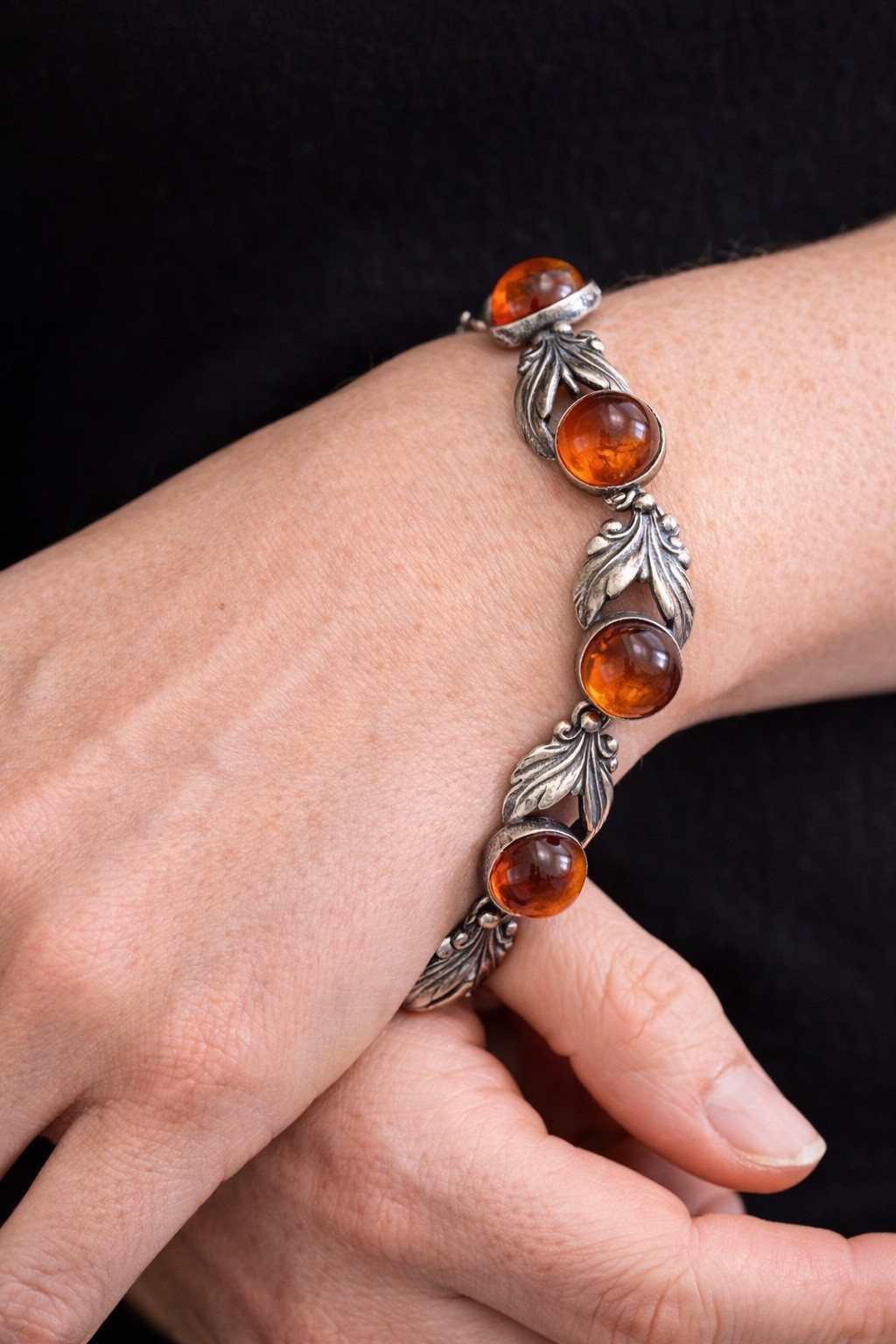 VINTAGE 925 STERLING SILVER & AMBER NEILS ERIK NE DENMARK BRACELET 8”