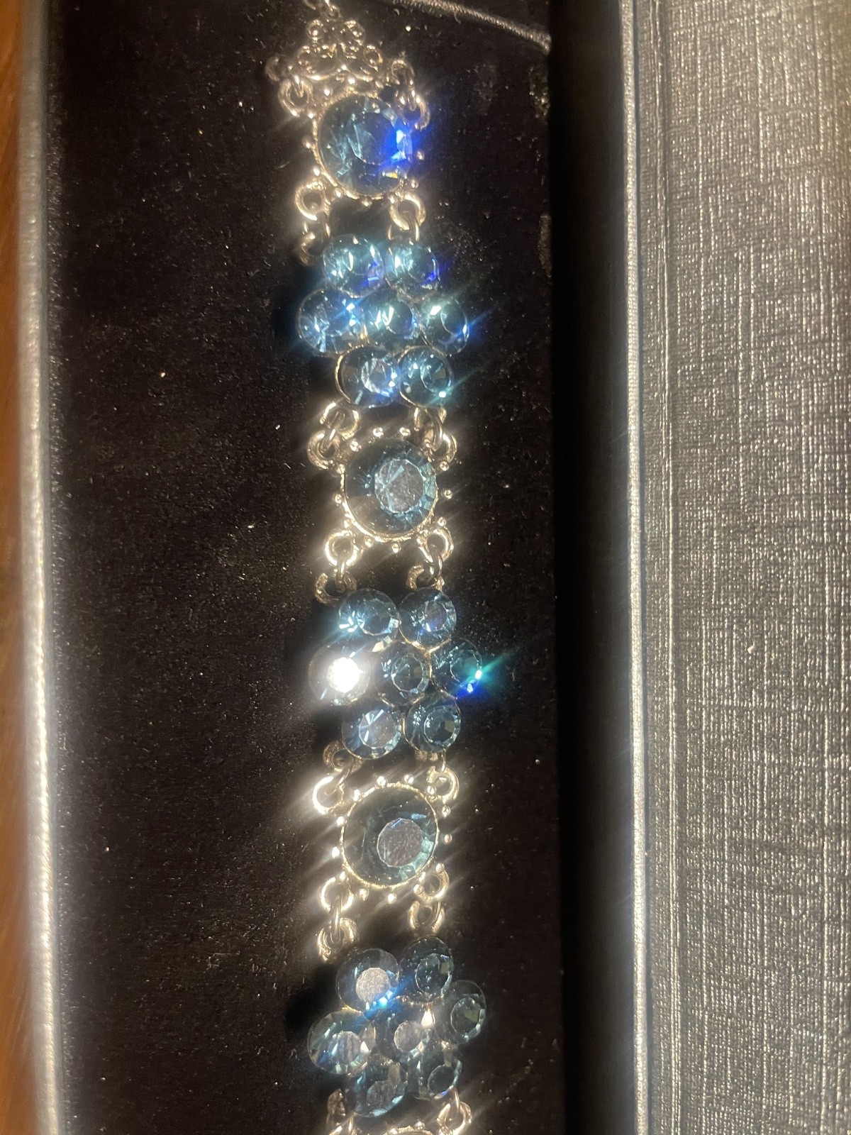 Vintage Austrian Crystal USA Montana Blue 1980’s Station Bracelet 7″