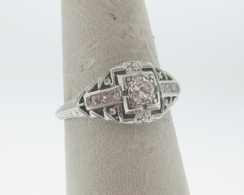 Vintage Estate Art Deco Genuine 0.35cttw Old Cut Diamonds Solid Platinum Ring