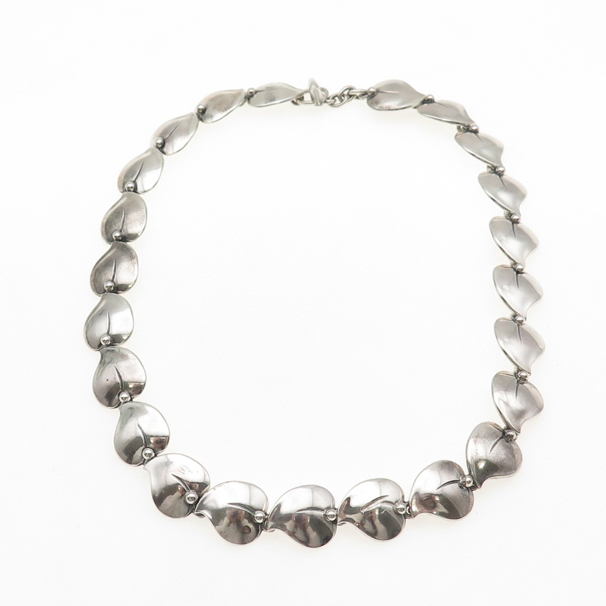 N.E From 925S Sterling Vintage Denmark Modernist Floral Heart Chain Necklace 14″