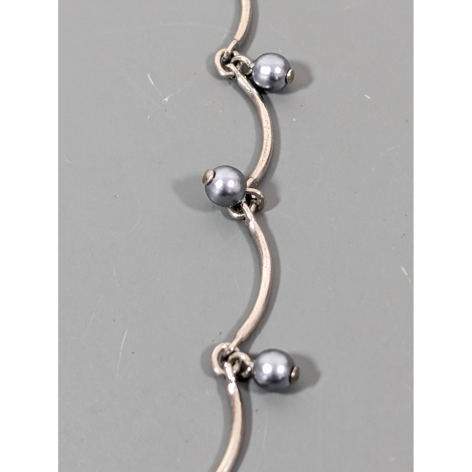 Avon Silver Tone Station Necklace Dangling Bead Drops Minimalist 18″