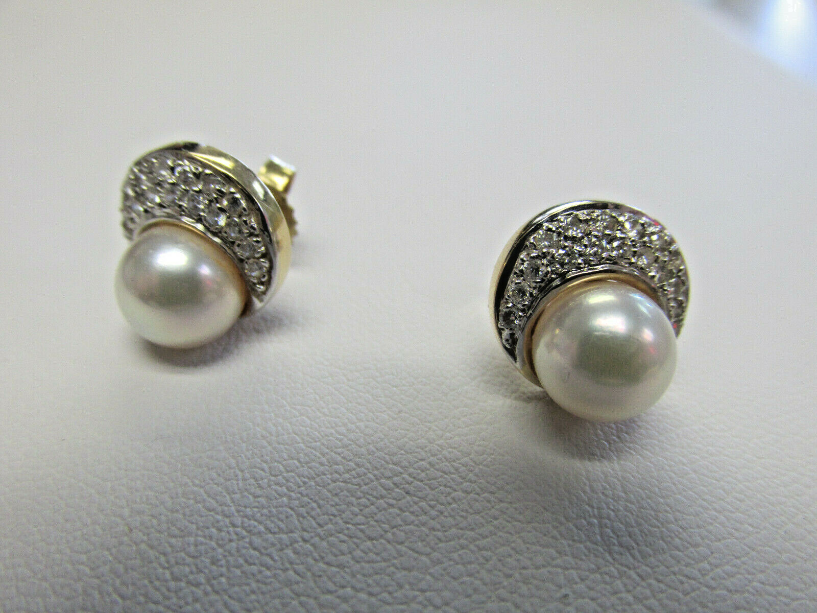 Stunning Akoya Pearl and Diamond Pave Stud Earrings in 14k Gold MAKE OFFER