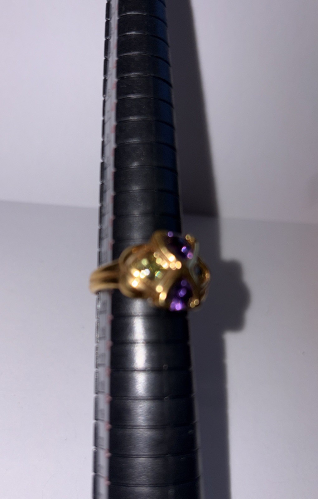 Purple Amethyst & Green Stone Ring Gold Plated Sterling Silver 925 Size 7