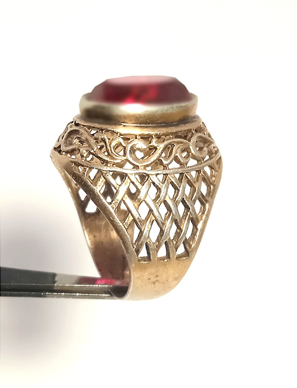 Old Vintage Soviet Union Silver 875 USSR Ring Red Stone Ruby Size US 6.9/17.5mm