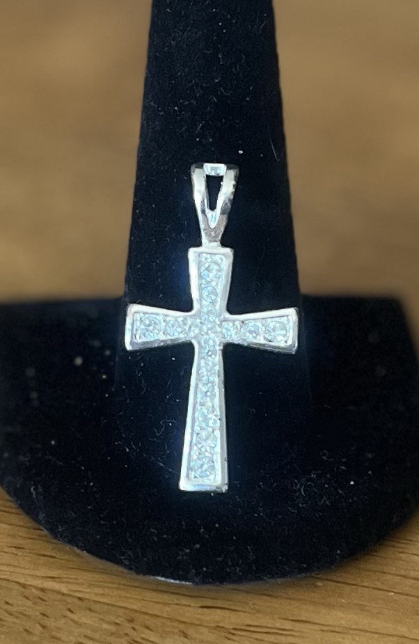 Pretty Signed ROMAN Rhinestone Cross Pendant 1 1/2 Inch