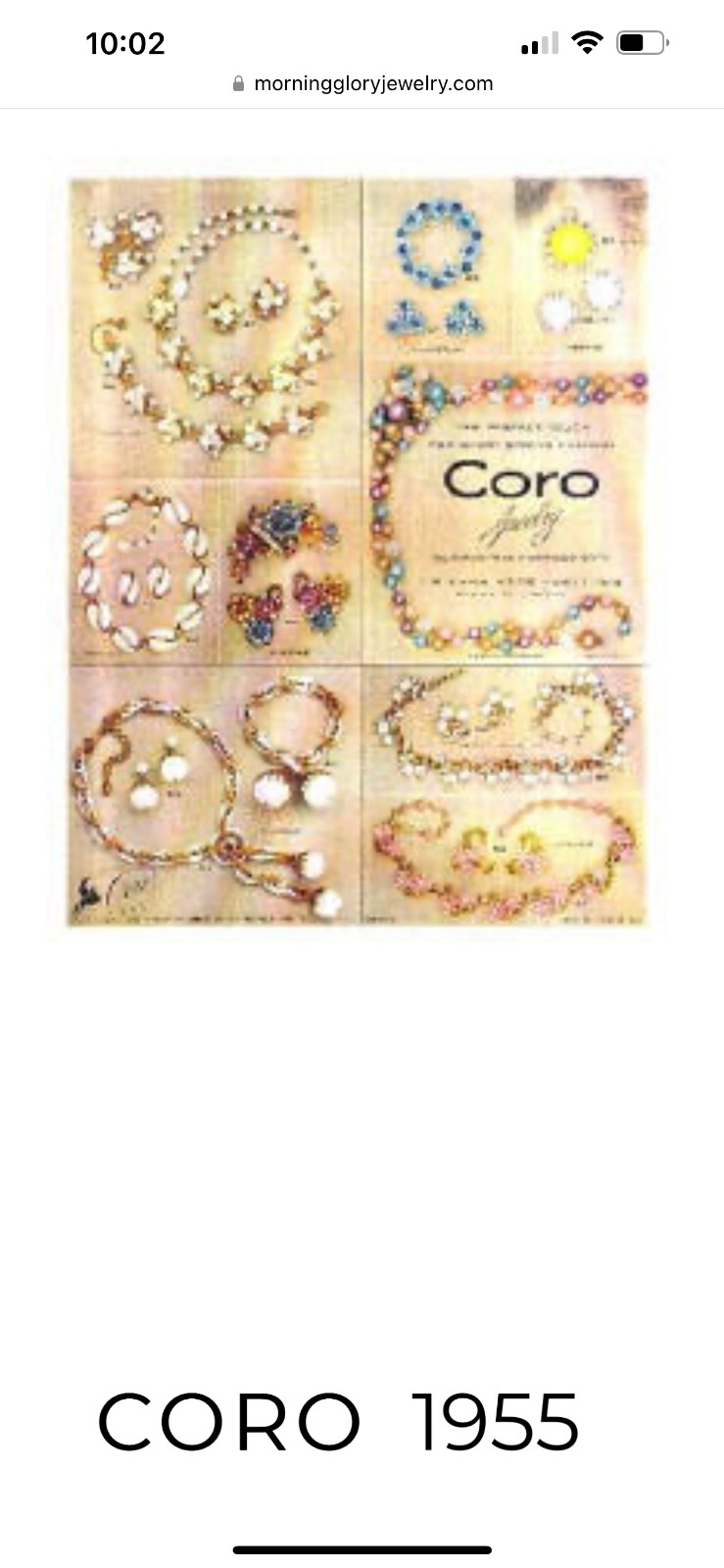 Vtg Coro Necklace 1955 Ivory Teardrop and Gold Tone Metal 17” (see 1955 ad pic)